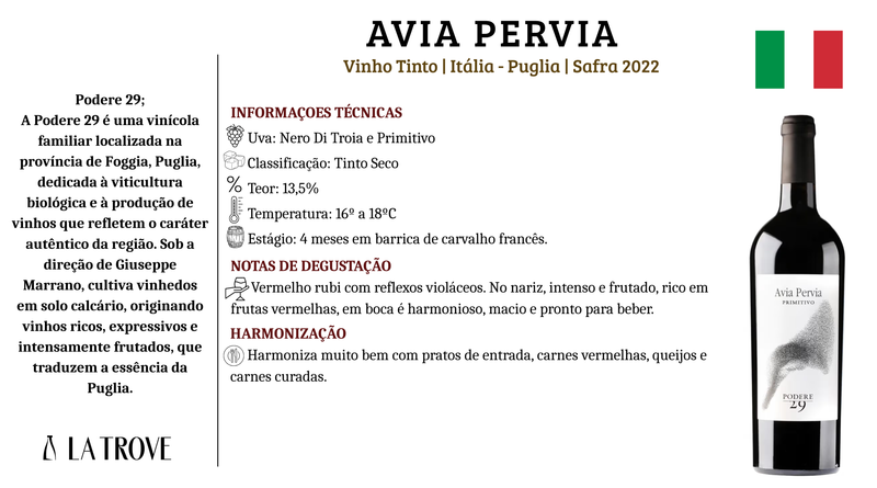 Vinho Tinto Avia Pervia Primitivo IGP 2022