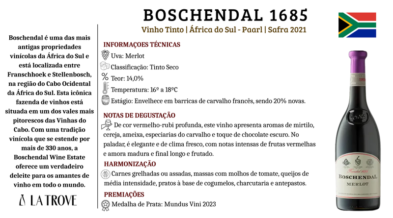 Vinho Tinto Boschendal 1685 Merlot 2021