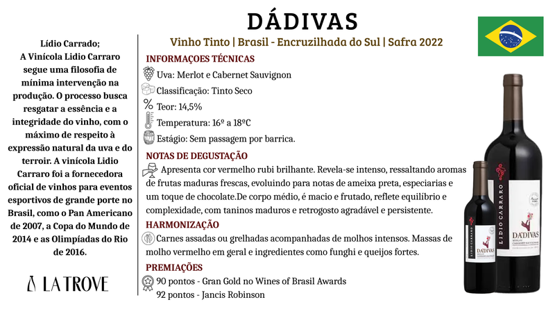 Vinho Tinto Lidio Carraro Dádivas Merlot/Cabernet Sauvignon 2022