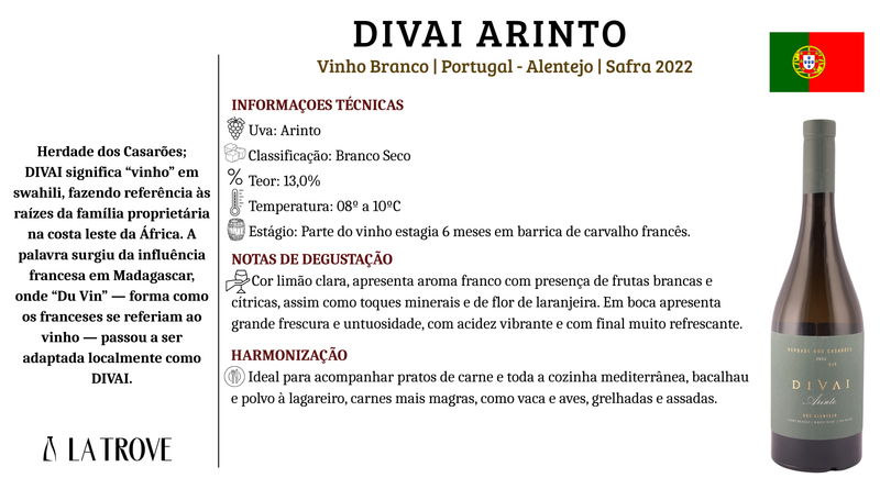 Vinho Branco DIVAI Arinto 2022 DOC alentejo
