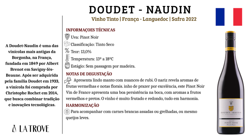 Vinho Tinto DOUDET NAUDIN - VIN DE FRANCE PINOT NOIR 2021