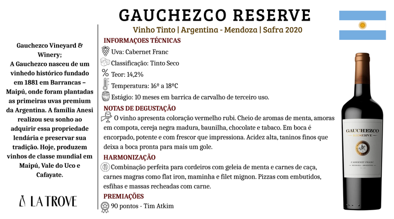 Vinho Tinto Gauchezco Reserve Cabernet Franc 2020