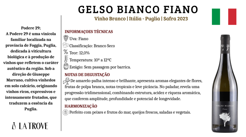 Vinho Branco Gelso Bianco Fiano IGT 2023