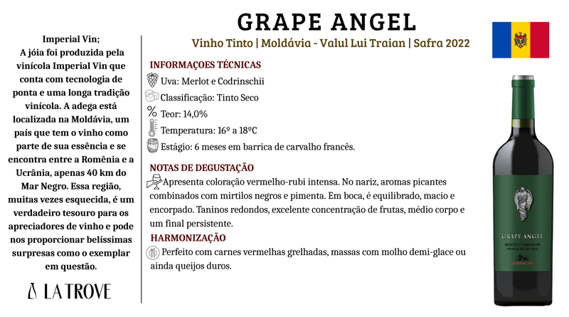 Vinho Tinto Grape Angel Premium Merlot & Codrinschi 2022
