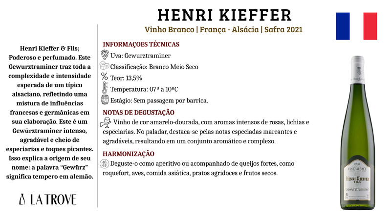 Vinho Branco Henri Kieffer - Gewurztraminer AOC 2021