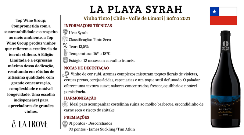 Vinho Tinto La Playa Syrah 2021