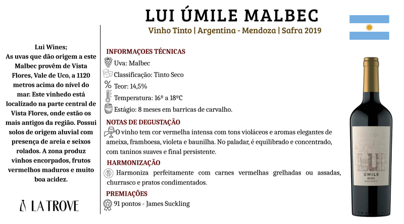 Vinho Tinto Lui Úmile Malbec 2019