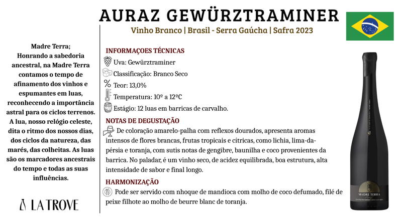 Vinho Branco Madre Terra AuraZ Gewurtztraminer Barricado  2023