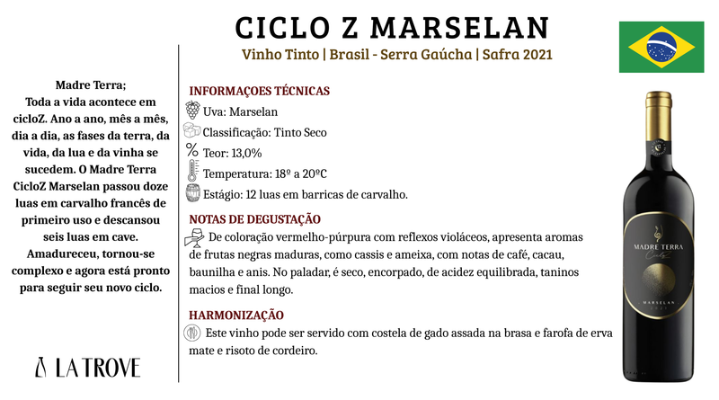 Vinho Tinto Madre Terra CicloZ Marselan 2021