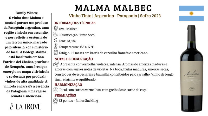 Vinho Tinto Malma Gran Reserva Family Wines Malbec 2023