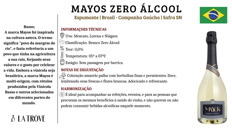 Espumante branco Basso MAYOS Zero Álcool