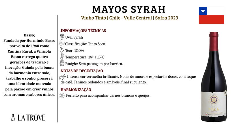Vinho tinto Basso MAYOS Syrah 2022