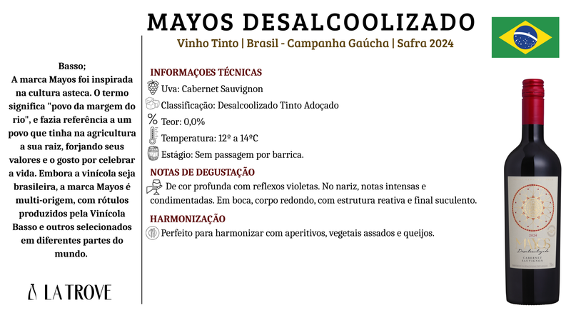 Vinho Tinto Mayos Cabernet Sauvignon Desalcoolizado 2024