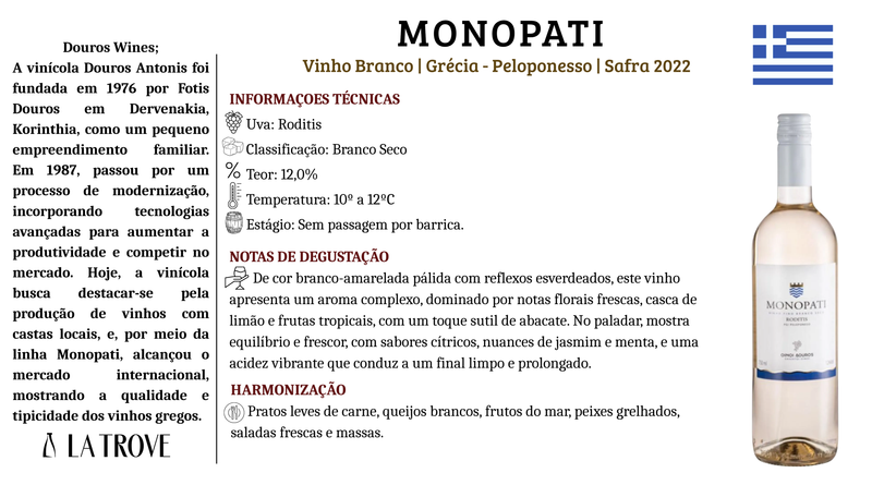 Vinho Grego Monopati Roditis IGP Branco 750ml Vinho