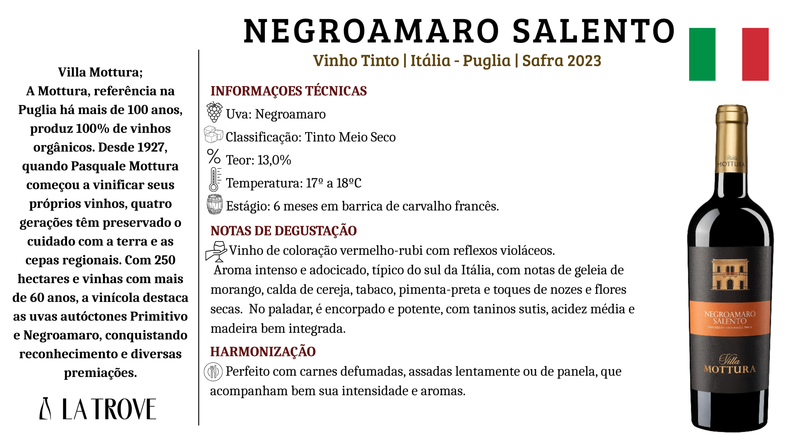 Vinho Tinto Villa Mottura Negroamaro Salento 2023