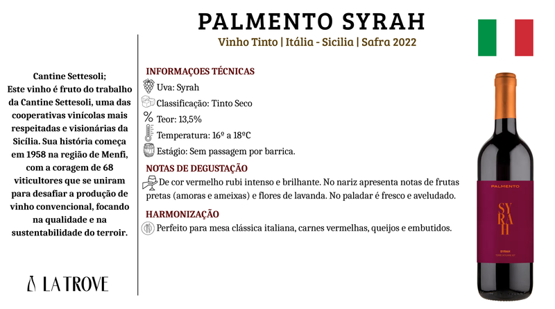 Vinho Tinto Palmento SYRAH Sicilia IGT 2022