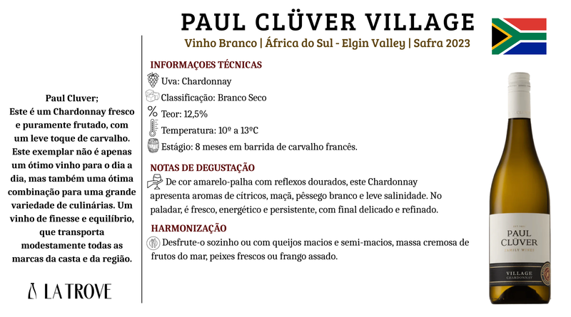 Vinho Branco Paul Cluver Village Chardonnay 2023