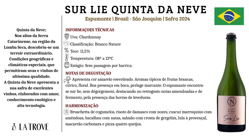 Espumante Quinta da Neve SUR LIE Branco Brut Nature 2022
