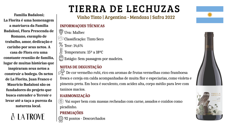 Vinho Tinto Tierra de Lechuzas Malbec 2022